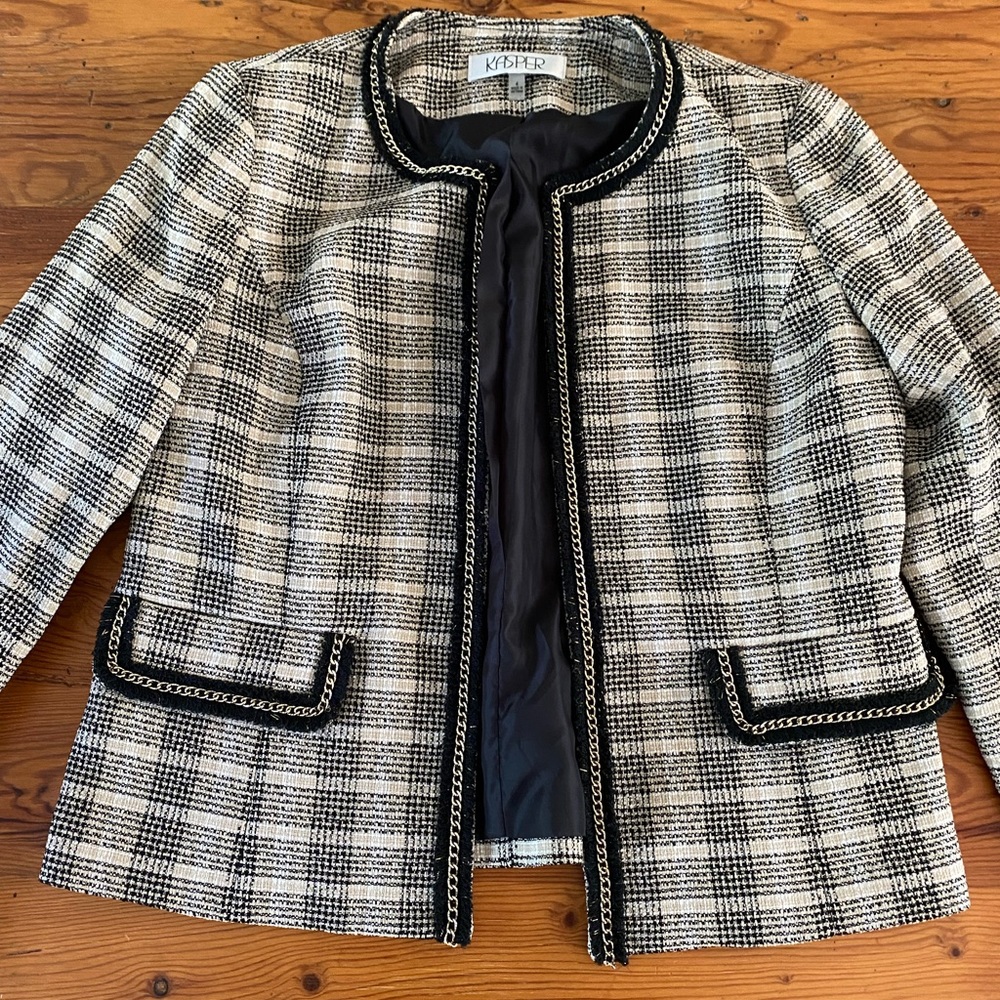 plaid suit top with gold trim size 4
